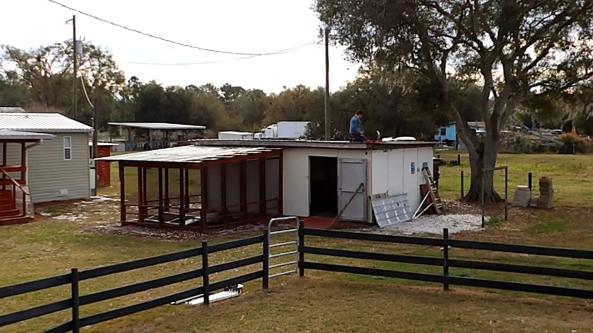 Shed roof work during dismantling